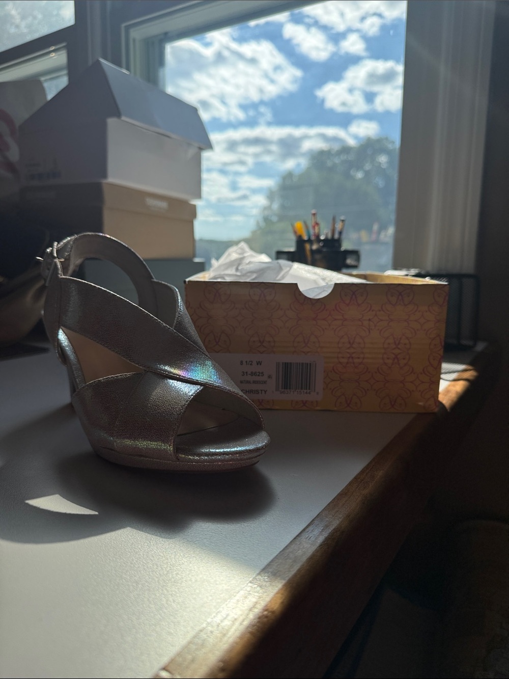 Silver Metallic Women’s Open-Toe Slingback Heels